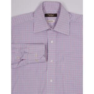 Paul Stuart White Pink Blue Check Cotton Dress Shirt (39) 15.5-32